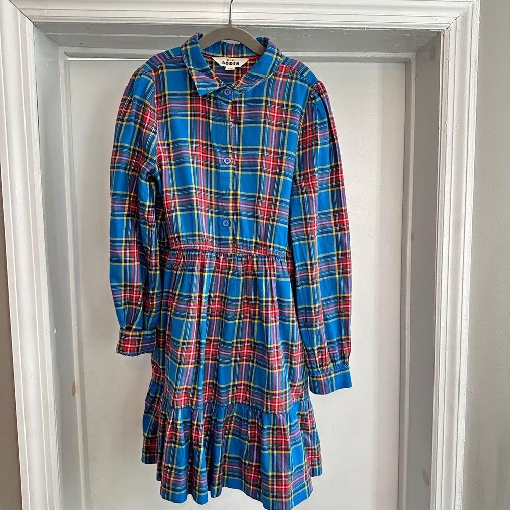 Mini Boden Plaid Kids Dress in Blue and Red size 11-12